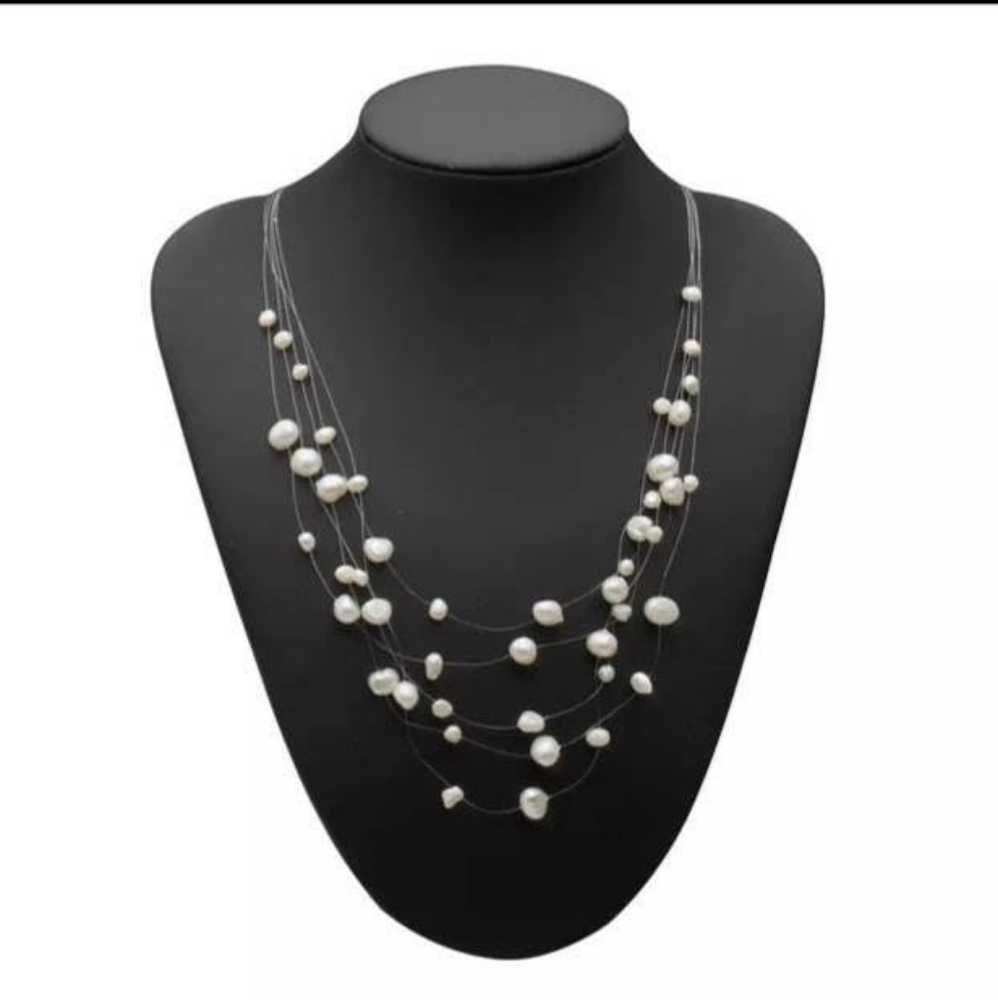 New White freshwater  pearl  illusion  necklace